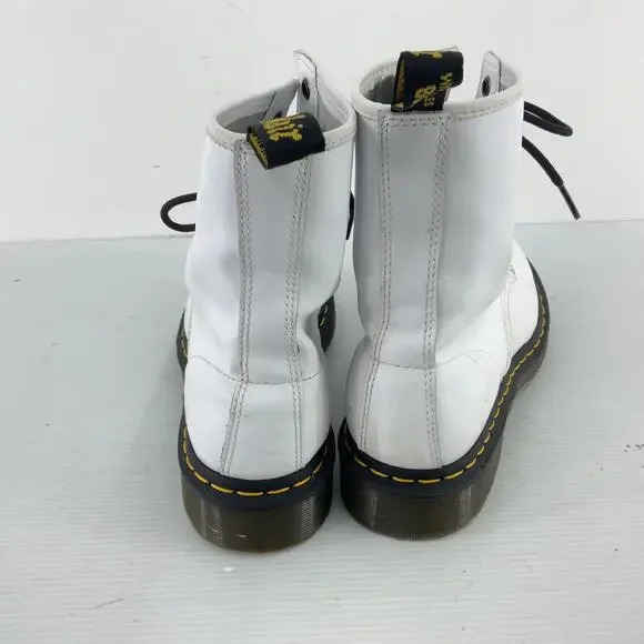 Dr. Martens White Leather 8-Eye Lace-Up Combat Boots with Black Laces - Picture 3 of 7